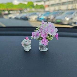 Set Thỏ Và Lọ Hoa Mini Trang Trí Taplo Màn Hình DVD Bàn Làm Việc Trang Trí Nội Thất Ô Tô Dễ Thương
