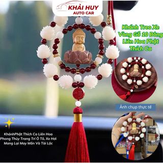 Khánh Phật Liên Hoa Sen Trắng Gỗ Hoàng Dương Treo Xe Ô Tô - Vạn Sự Bình An