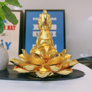Sét Tượng Phật Quan Âm Mạ Vàng Cầm Bình Cam Lộ Mix Chậu Cây Dùng Trang Trí Taplo Xe, Phòng Làm Việc.