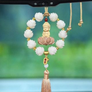 Khánh Phật Liên Hoa Sen Trắng Gỗ Hoàng Dương Treo Xe Ô Tô - Vạn Sự Bình An