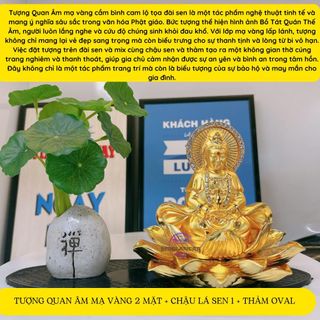 Sét Tượng Phật Quan Âm Mạ Vàng Cầm Bình Cam Lộ Mix Chậu Cây Dùng Trang Trí Taplo Xe, Phòng Làm Việc.