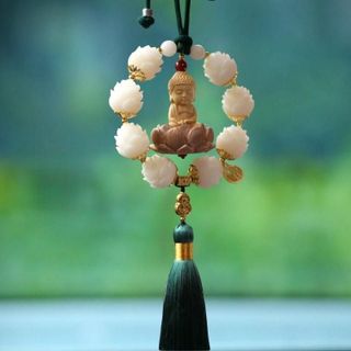 Khánh Phật Liên Hoa Sen Trắng Gỗ Hoàng Dương Treo Xe Ô Tô - Vạn Sự Bình An