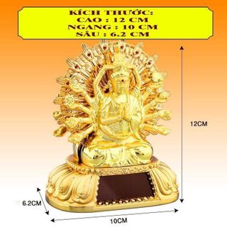 Tượng Phật Quan Âm Mạ Vàng Nghìn Tay Mắt Năng Lượng Mặt trời Trang Trí Bàn Làm Việc Taplo Ô Tô Decor Phòng Trang Trí Nhà Tranh Phòng Khách