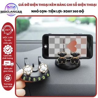 Giá Đỡ Điện Thoại Ô Tô Trên Taplo – Xoay 360 Độ, Kèm Bảng Số Điện Thoại Đỗ Xe Tạm Thời, Chắc Chắn – Không Che Tầm Nhìn