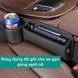 Hộp Đựng Đồ Khay Để Khe Ghế Ô Tô Kèm Giá Đỡ Tiện Dụng Cài Khe Ghế Xe Hơi Chất Liệu Da PU Cao Cấp