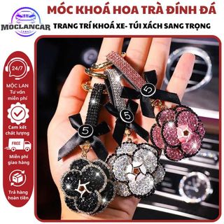 Móc Khóa Ô Tô Hoa Trà Đính Đá Lấp Lánh Cao Cấp – Trang Trí Chìa Khóa Xe, Túi Xách Sang Trọng