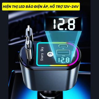 Tẩu Sạc Nhanh Ô Tô 120W Bóng Đèn Chiếu Sáng 5 In 1 Có Dây Rút Type-C+Light, Tẩu Sạc Nhanh Sạc Điện Thoại, Ipad, Camera