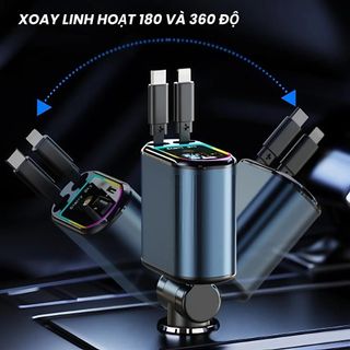 Tẩu Sạc Nhanh Ô Tô 120W Bóng Đèn Chiếu Sáng 5 In 1 Có Dây Rút Type-C+Light, Tẩu Sạc Nhanh Sạc Điện Thoại, Ipad, Camera