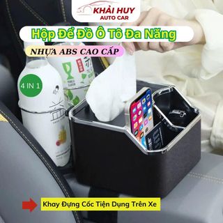 (4 in 1) Hộp Để Đồ Ô Tô Đa Năng Gắn Tay Tì Xe Hơi Khay Đựng Cốc Tiện Dụng Trên Xe khaihuyauto