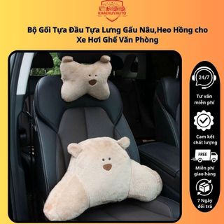 [Sẵn Kho] Bộ Gối Tựa Đầu Tựa Lưng Gấu Nâu,Heo Hồng cho Xe Hơi Ghế Văn Phòng khaihuyauto