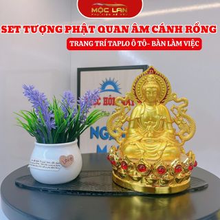 Sét Tượng Phật Quan Âm Cánh Lửa Trang Trí Taplo Ô Tô, Nhà Cửa Mang Lại Bình An May Mắn