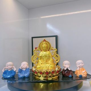 Sét Tượng Phật Quan Âm Cánh Lửa Trang Trí Taplo Ô Tô, Nhà Cửa Mang Lại Bình An May Mắn