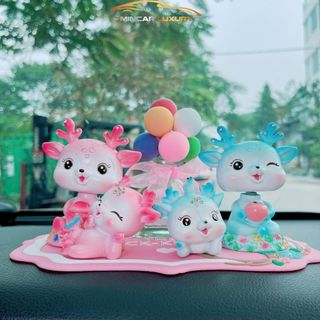 Set Gia Đình Nai Trang Trí Taplo Ô Tô, Bàn Làm Việc, Góc Học Tập Đầu Nai Lắc Lư Dễ Thương