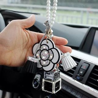 Khánh Treo Gương Hoa Trà Đính Đá Trang Trí Xe Hơi Sang Trọng khaihuyauto