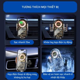 Giá đỡ Điện Thoại cho Ô Tô C13 trong suốt sạc không dây & sạc nam châm cảm ứng đóng mở tự động có đèn LED khaihuyauto