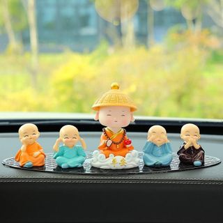 Set Decor 5 Món Chú Tiểu Hòa Thượng Cưỡi Mây Trang Trí Taplo Ô Tô - Ở Đâu Có Phật Ở Đó Có Bình An