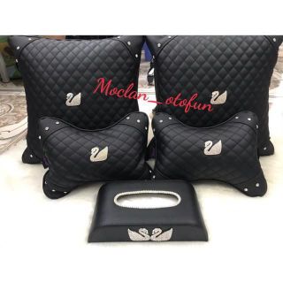 Bộ Gối Tựa Ô Tô Vương Miện Thiên Nga Phụ Kiện Trang Trí Xe Hơi