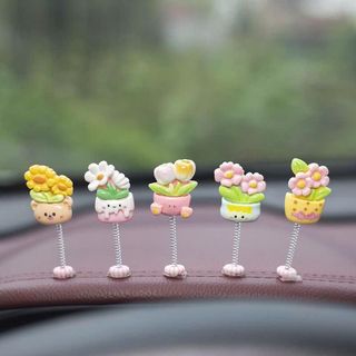Set 7 Chậu Hoa Mini Lò Xo Lắc Lư Trang Trí Taplo Ô Tô Trang Trí Xe Thêm Sinh Động Dễ Thương