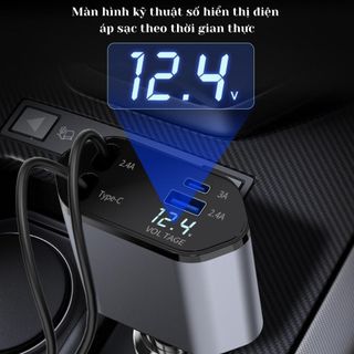 Tẩu sạc nhanh Ô Tô 120W 4 Trong 1 Có Bóng Đèn Led Sao Chiếu Sáng, Tẩu Sạc USB+C Sạc Điện Thoại, Digital camera