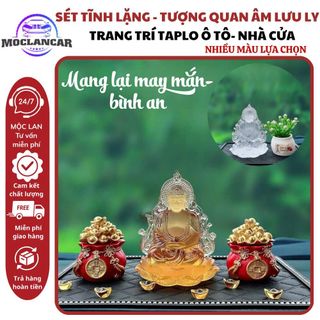 [Sét Tĩnh Lặng] Tượng Phật Như Lai Cầm Ngọc Lưu Ly Pha Lê Cao Cấp Trang Trí Taplo Ô Tô - Bình An May Mắn