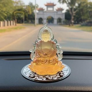 [Sét Tĩnh Lặng] Tượng Phật Như Lai Cầm Ngọc Lưu Ly Pha Lê Cao Cấp Trang Trí Taplo Ô Tô - Bình An May Mắn