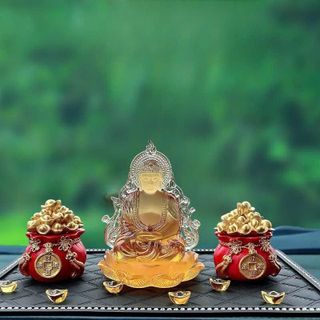 [Sét Tĩnh Lặng] Tượng Phật Như Lai Cầm Ngọc Lưu Ly Pha Lê Cao Cấp Trang Trí Taplo Ô Tô - Bình An May Mắn