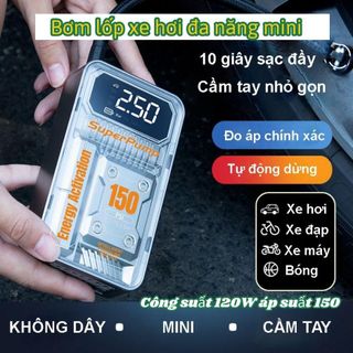(2 mẫu)Bơm lốp xe hơi đa năng mini SUITU công suất 120W áp suất 150 PSI cầm tay không dây nhỏ gọn