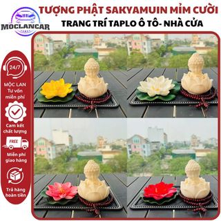 Tượng Phật SAKYAMUNI Mỉm Cười Mix Hoa Sen Trang Trí Taplo Ô Tô Kèm Tràng Hạt Phong Thủy Bình An, May Mắn