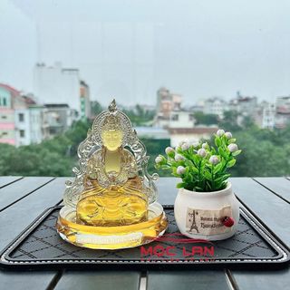 [Sét Tĩnh Lặng] Tượng Phật Như Lai Cầm Ngọc Lưu Ly Pha Lê Cao Cấp Trang Trí Taplo Ô Tô - Bình An May Mắn