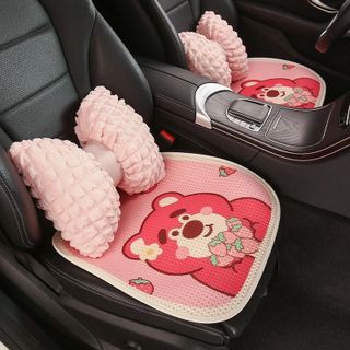 Bộ Lót Ghế Tản Nhiệt Hoạt Hình , Gấu Dâu Lotso Dễ Thương , Đệm Ghế Ô Tô, Đệm Lót Ghế Chống Trợt, Thoáng Khí