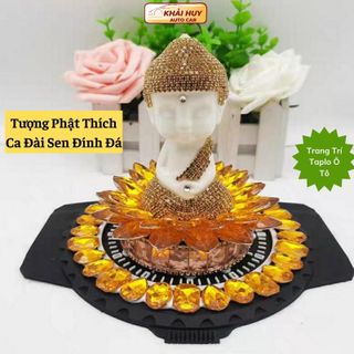Tượng Phật Đài Sen , Thích Ca Đính Đá Phong Thủy Cầu Bình An + Thảm Đá Đồng Hồ(Tặng Vòng Hạt + Lọ Nước Hoa)khaih