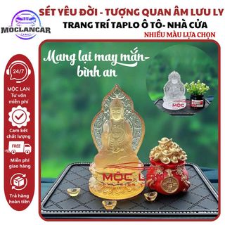 [Sét Yêu Đời] Tượng Phật Bồ Tát Lưu Ly Pha Lê Mix Vòng Tua Đá, Bình Hoa Bi, Hũ Vàng, Tứ Không Mang Lại May Mắn, Bình An