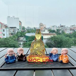 [Sét Yêu Đời] Tượng Phật Bồ Tát Lưu Ly Pha Lê Mix Vòng Tua Đá, Bình Hoa Bi, Hũ Vàng, Tứ Không Mang Lại May Mắn, Bình An