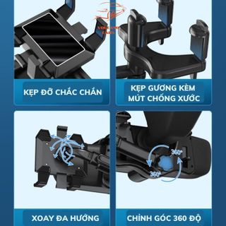 Giá đỡ điện thoại ô tô kẹp gương chiếu hậu trên xe hơi xoay 720 độ chống rung treo đa điểm chỉnh góc nhìn đa hướng(hot) Phụ Tùng Phụ Tùng