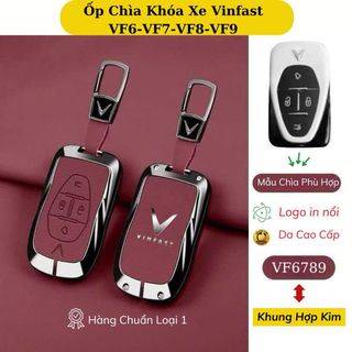 Ốp Chìa Khóa Xe Vinfast VF6-VF7-VF8-VF9 Bọc Chìa Khoá Xe Điện Bằng Da + Hợp Kim Cao Cấp - Móc Khóa