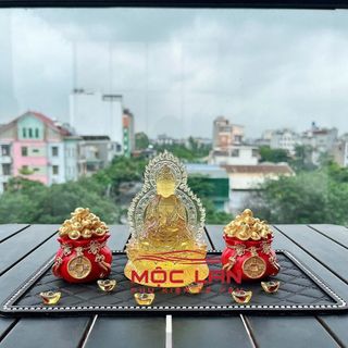 [Sét Yêu Đời] Tượng Phật Bồ Tát Lưu Ly Pha Lê Mix Vòng Tua Đá, Bình Hoa Bi, Hũ Vàng, Tứ Không Mang Lại May Mắn, Bình An
