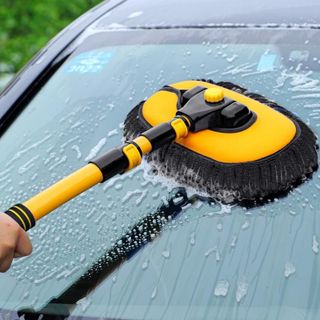 (Hàng Mẫu 2) Chổi Lau Rửa Xe Ô Tô Sợi Mềm – Cán Cong Kéo Dài 1.2m Có Thể Rút Gọn, Lau Kính & Thân Xe Không Trầy