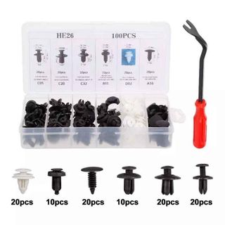 100 Vít Nở Xe Hơi HE26 Chốt Nở Nhựa Ô Tô Dụng Cụ Sửa Chữa Lắp Thay Thế Vặn Các Bộ Phận Chắn Bùn Chất Liệu Nhựa Kèm Hộp Đựng Phụ Tùng