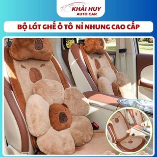 Bộ Lót Ghế Ô Tô Gối Tựa Lưng, Tựa Đầu Ô Tô Hoạ Tiết Chuột Capybara Dễ Thương KHAIHUYAUTO