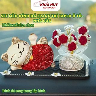 Mèo Thần Tài Đính Đá Vẫy Tay Để Taplo Xe Hơi - Mèo Thần Tài Đính Đá Trang Trí Taplo ô Tô