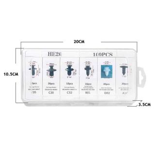 100 Vít Nở Xe Hơi HE26 Chốt Nở Nhựa Ô Tô Dụng Cụ Sửa Chữa Lắp Thay Thế Vặn Các Bộ Phận Chắn Bùn Chất Liệu Nhựa Kèm Hộp Đựng Phụ Tùng
