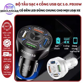 Tẩu Sạc Điện Thoại Nhanh 4 Cổng USB.QC 3.0. PD20W Có Đèn Led Cho Xe Hơi Phụ Kiện
