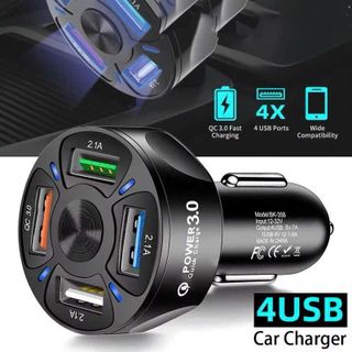 Tẩu Sạc Điện Thoại Nhanh 4 Cổng USB.QC 3.0. PD20W Có Đèn Led Cho Xe Hơi Phụ Kiện