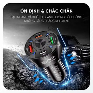 Tẩu Sạc Điện Thoại Nhanh 4 Cổng USB.QC 3.0. PD20W Có Đèn Led Cho Xe Hơi Phụ Kiện