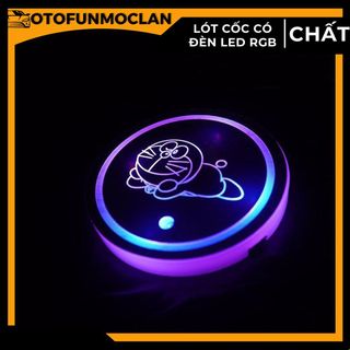 Phụ Kiện Trang Trí Ô Tô Lót Cốc Nước Có Đèn LED RGB Cảm Biến Rung Nội Thất