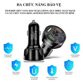 Tẩu Sạc Điện Thoại Nhanh 4 Cổng USB.QC 3.0. PD20W Có Đèn Led Cho Xe Hơi Phụ Kiện
