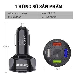 Tẩu Sạc Điện Thoại Nhanh 4 Cổng USB.QC 3.0. PD20W Có Đèn Led Cho Xe Hơi Phụ Kiện