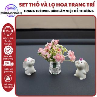 Set Thỏ Và Lọ Hoa Mini Trang Trí Taplo Màn Hình DVD Bàn Làm Việc Trang Trí Nội Thất Ô Tô Dễ Thương