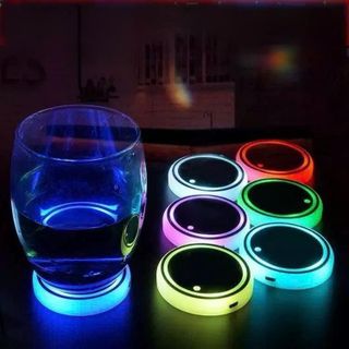 Lót Cốc Ô Tô Đèn LED Nhiều Màu – Trang Trí Nội Thất Xe Hơi, Chống Trượt, Sạc USB Tiện Dụng
