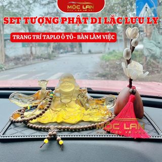 Set Tượng Di Lặc Lưu Ly Tượng Phật Để Taplo Ô Tô Trang Trí Bàn Làm Việc Mang Lại May Mắn Bình An